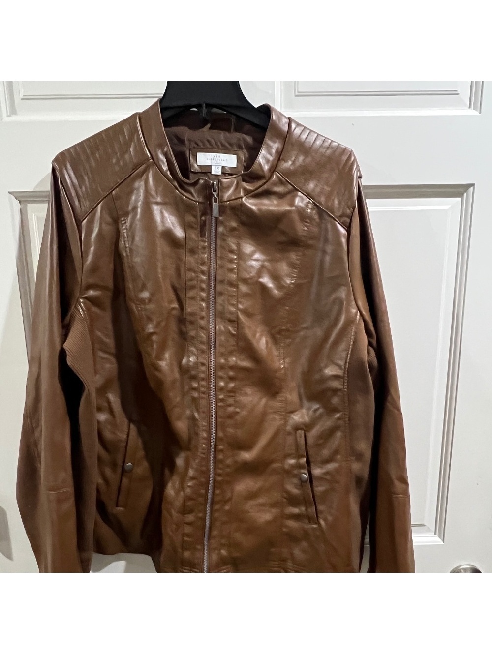 New Directions Women's Chestnut Faux Leather Jacket 2X